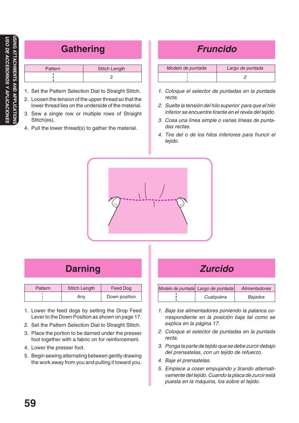 Fruncido, Zurcido, Gathering | Darning | Brother STAR 120E User Manual | Page 66 / 93