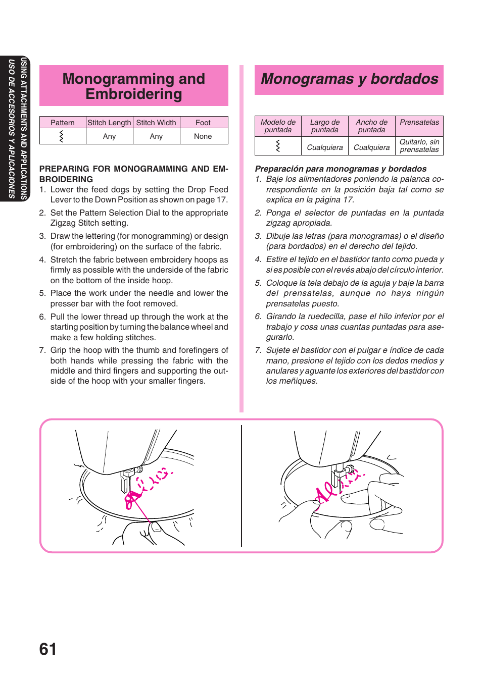 Monogramas y bordados, Monogramming and embroidering | Brother STAR 120E User Manual | Page 68 / 93