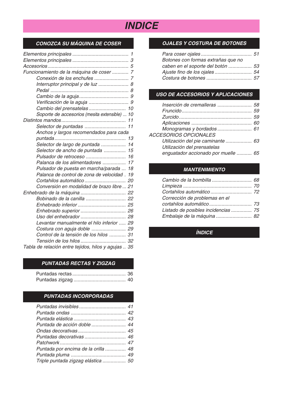 Indice | Brother STAR 120E User Manual | Page 7 / 93