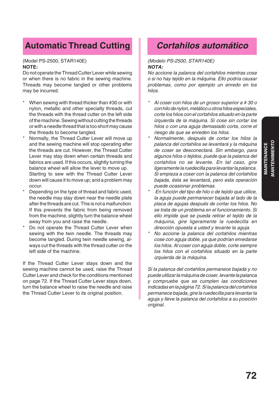 Cortahilos automático, Automatic thread cutting | Brother STAR 120E User Manual | Page 79 / 93