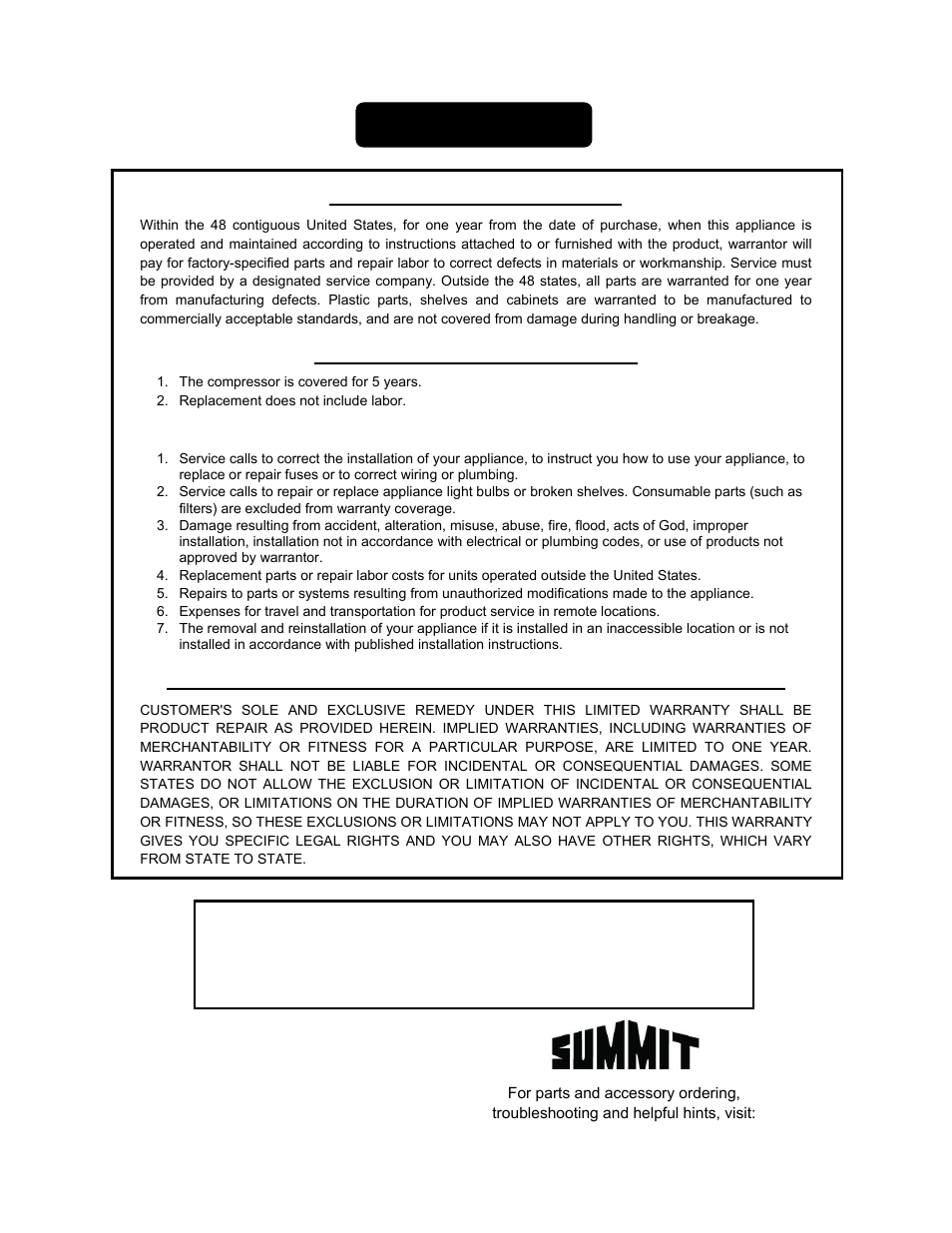 Limited warranty | Summit CM421BLBI User Manual | Page 12 / 12