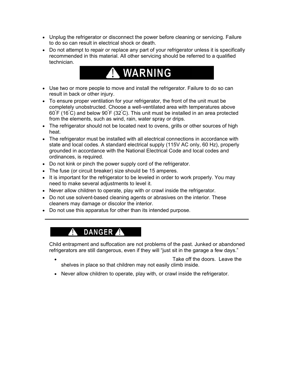 Save these instructions, Risk of child entrapment | Summit CM421BLBI User Manual | Page 3 / 12
