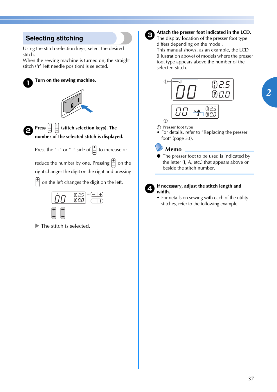 Selecting stitching | Brother V61 User Manual | Page 39 / 100