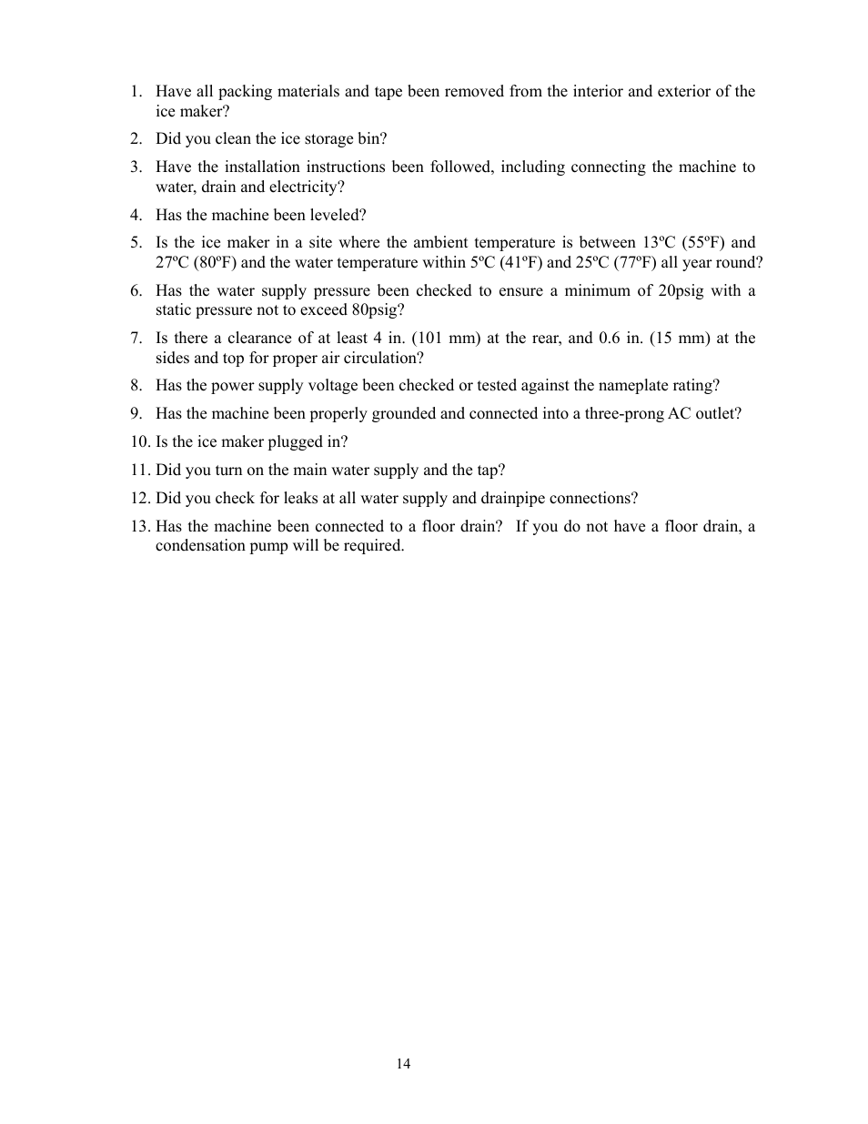 Final check list before operation | Summit BIM70 User Manual | Page 15 / 32