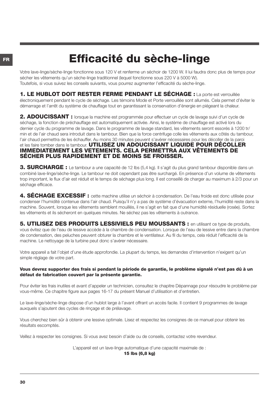 Efficacité du sèche-linge | Summit ARWDF129SNA User Manual | Page 30 / 56