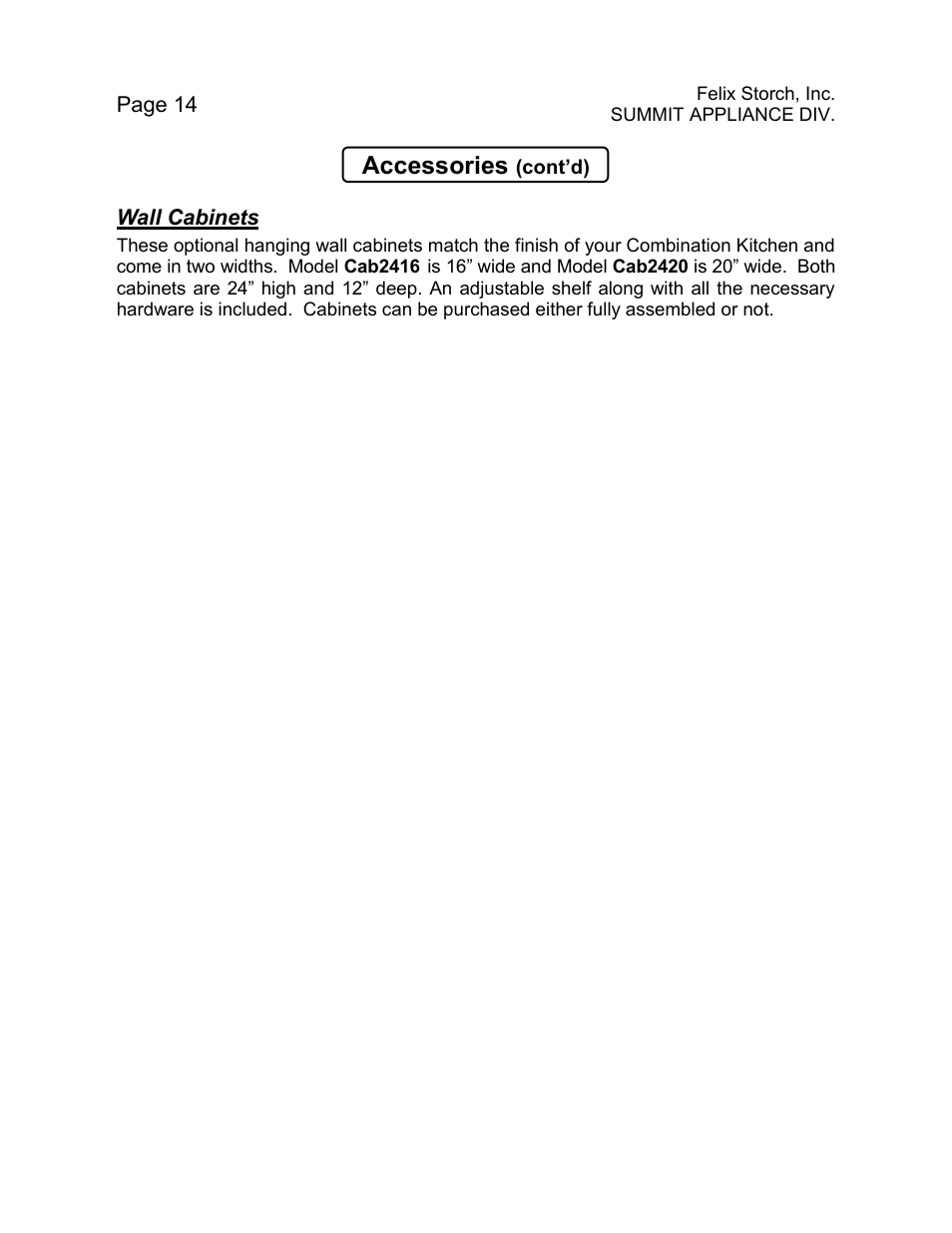 Accessories | Summit C48GLASS User Manual | Page 14 / 16