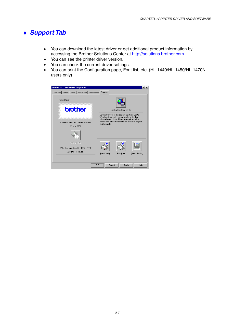 Support tab | Brother HL-1230 EN User Manual | Page 46 / 116