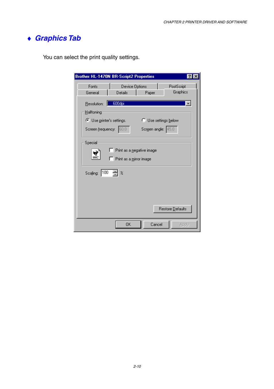 Graphics tab | Brother HL-1230 EN User Manual | Page 49 / 116