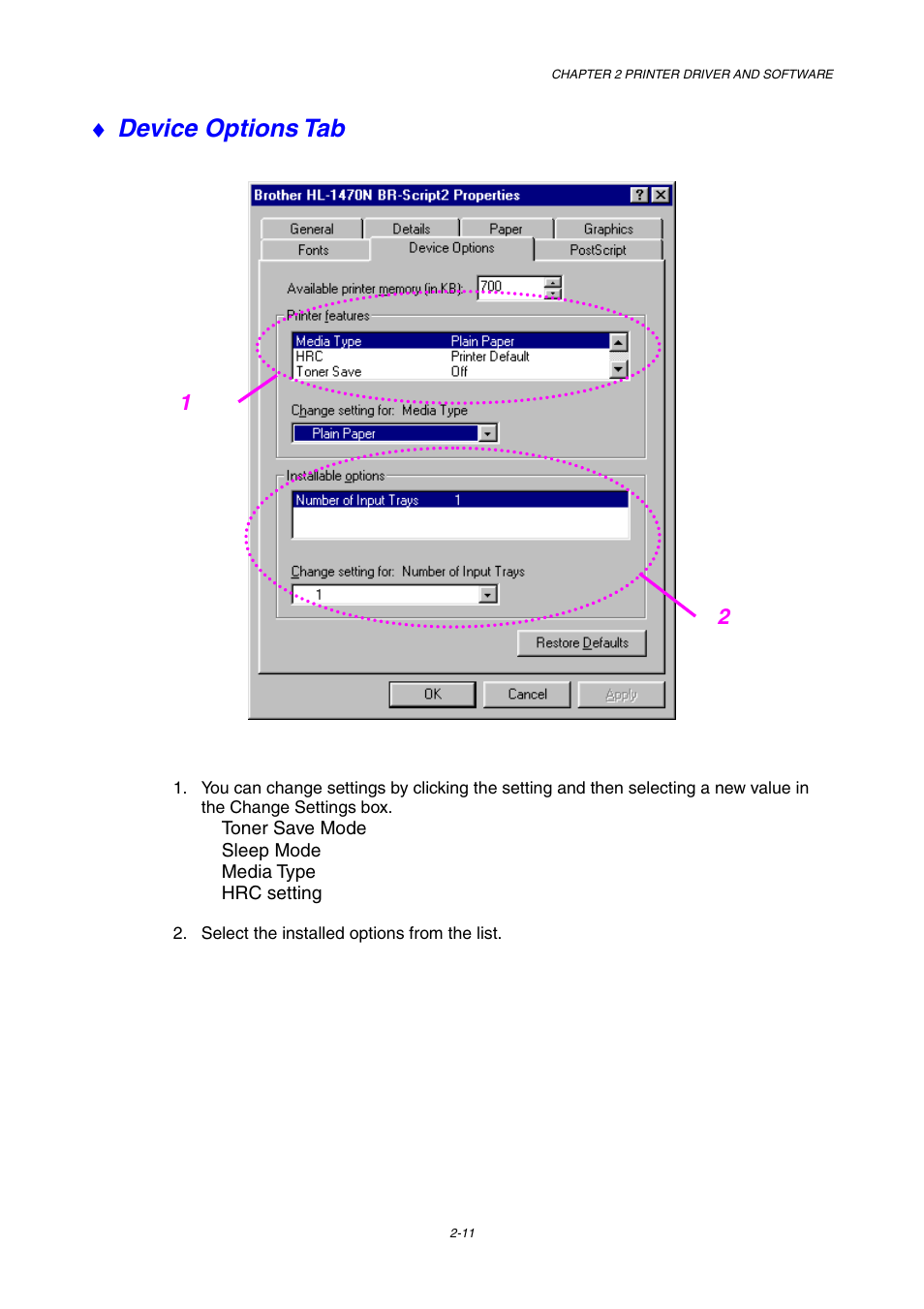 Device options tab | Brother HL-1230 EN User Manual | Page 50 / 116