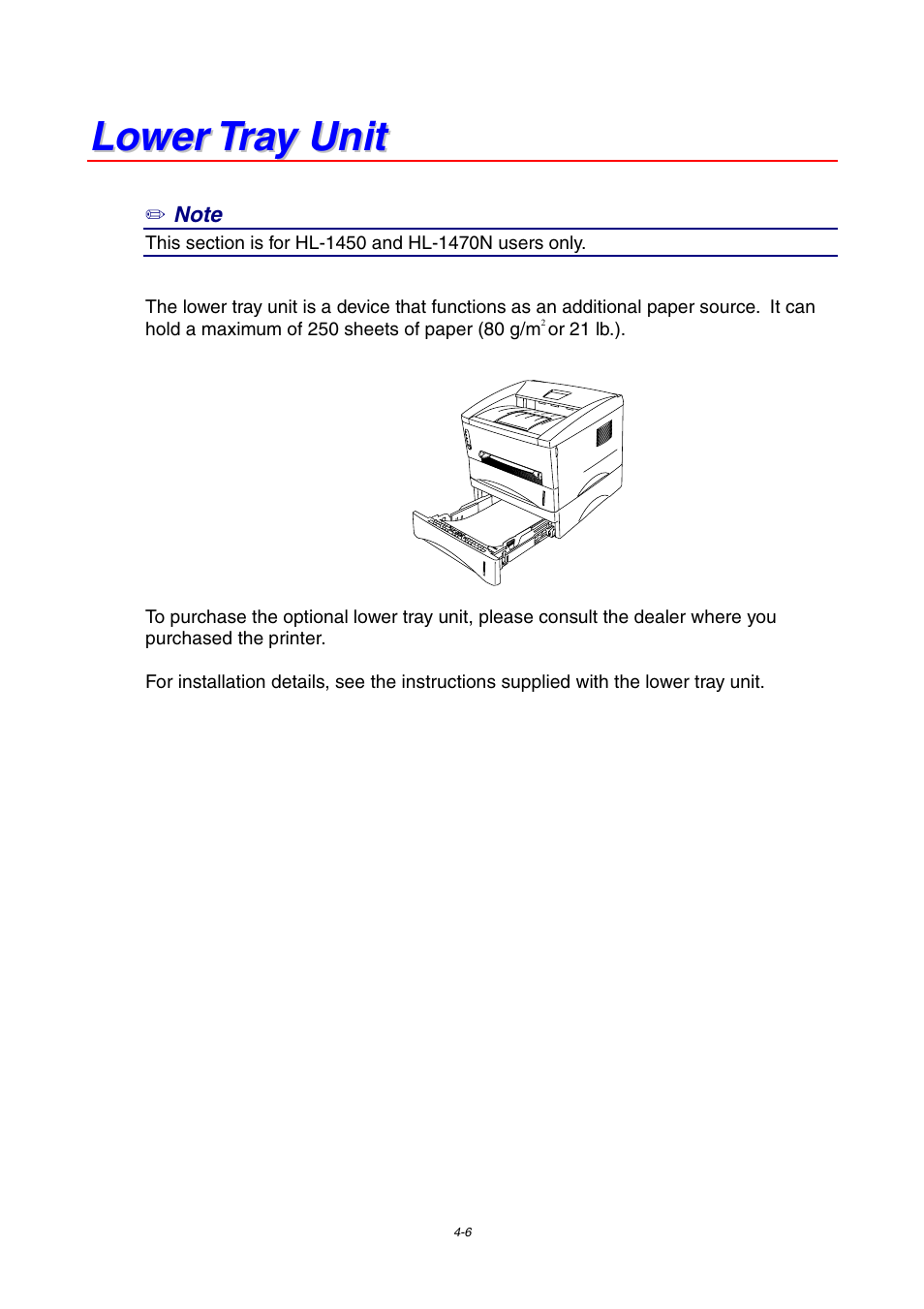 Lower tray unit | Brother HL-1230 EN User Manual | Page 70 / 116