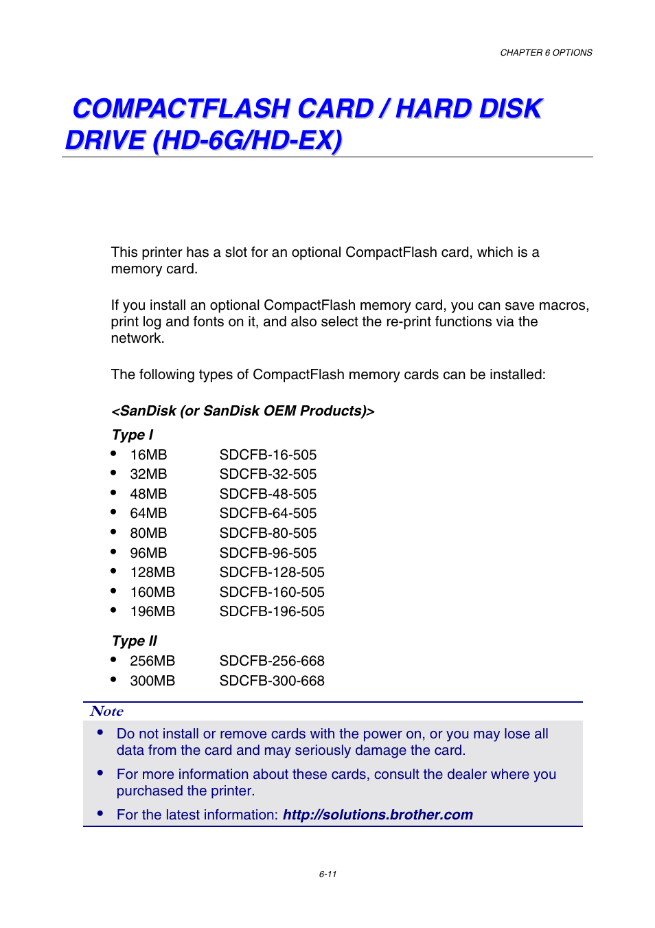 Compactflash card / hard disk drive (hd-6g/hd-ex), Compactflash card | Brother HL-3450CN User Manual | Page 167 / 227