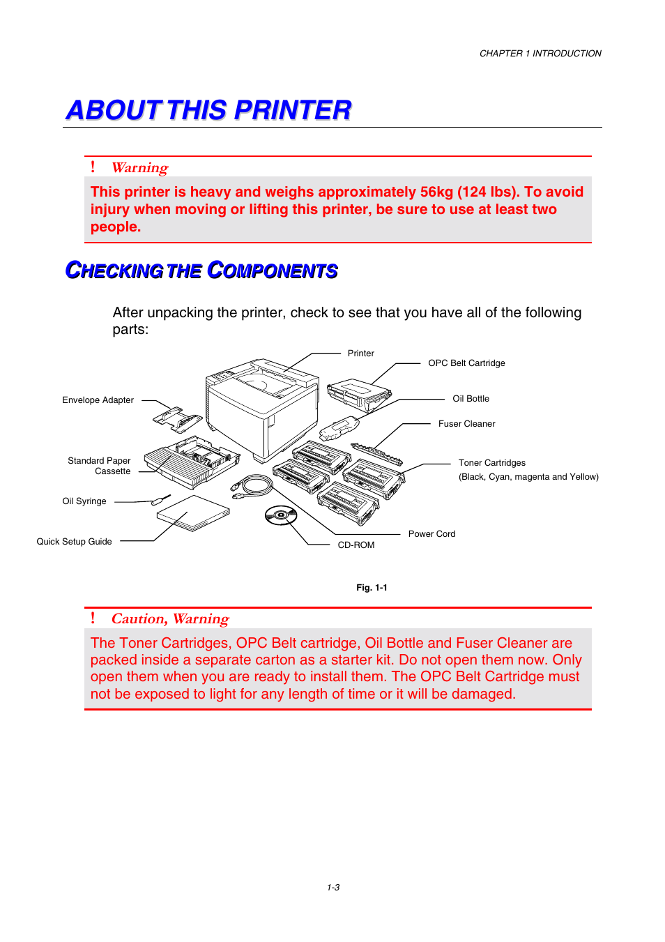 About this printer, Checking the components | Brother HL-3450CN User Manual | Page 21 / 227