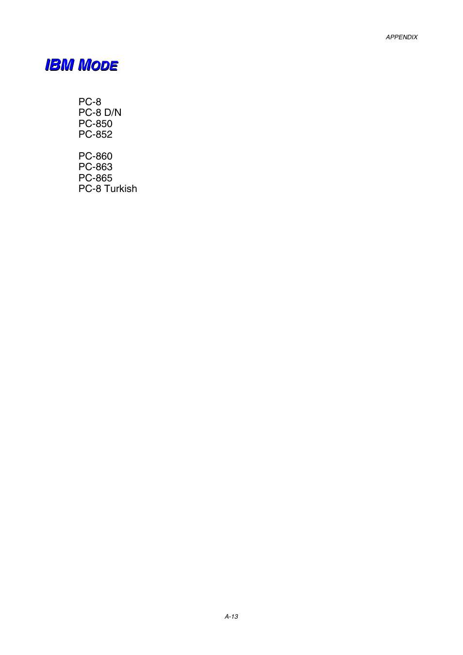 Ibm mode, A-13 | Brother HL-3450CN User Manual | Page 220 / 227