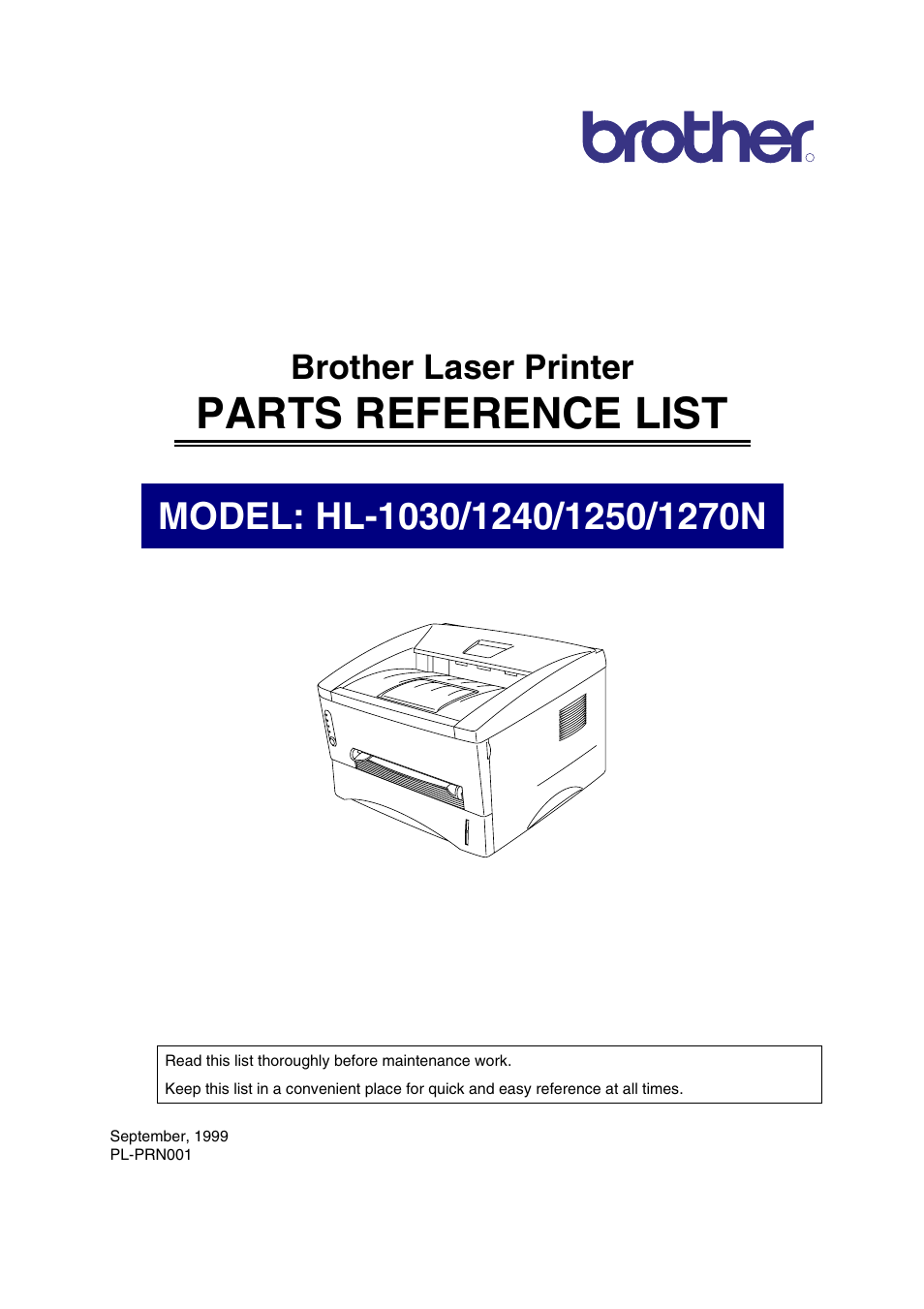 Pl_hl12er.pdf, Parts reference list, Brother laser printer | Brother 1270N User Manual | Page 219 / 243