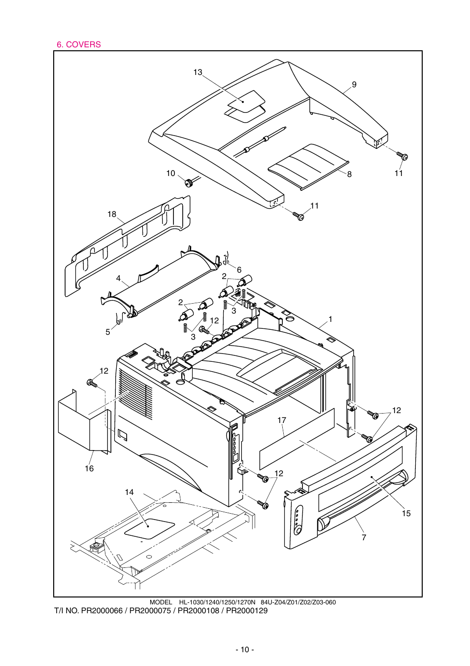 Drawing, Lj4122001, 1 main cover assy | Ul9122001, 4 pinch roller assy, Ul9125001, 4 pinch roller spring, Ul9126001, 1 rear cover, Ul9127001 | Brother 1270N User Manual | Page 232 / 243