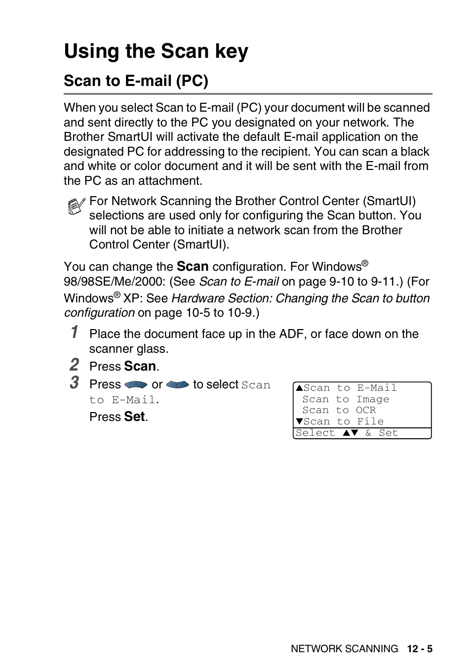 Using the scan key, Scan to e-mail (pc), Using the scan key -5 | Scan to e-mail (pc) -5 | Brother DCP-8025D User Manual | Page 218 / 284