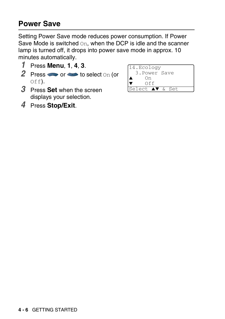 Power save, Power save -6 | Brother DCP-8025D User Manual | Page 53 / 284