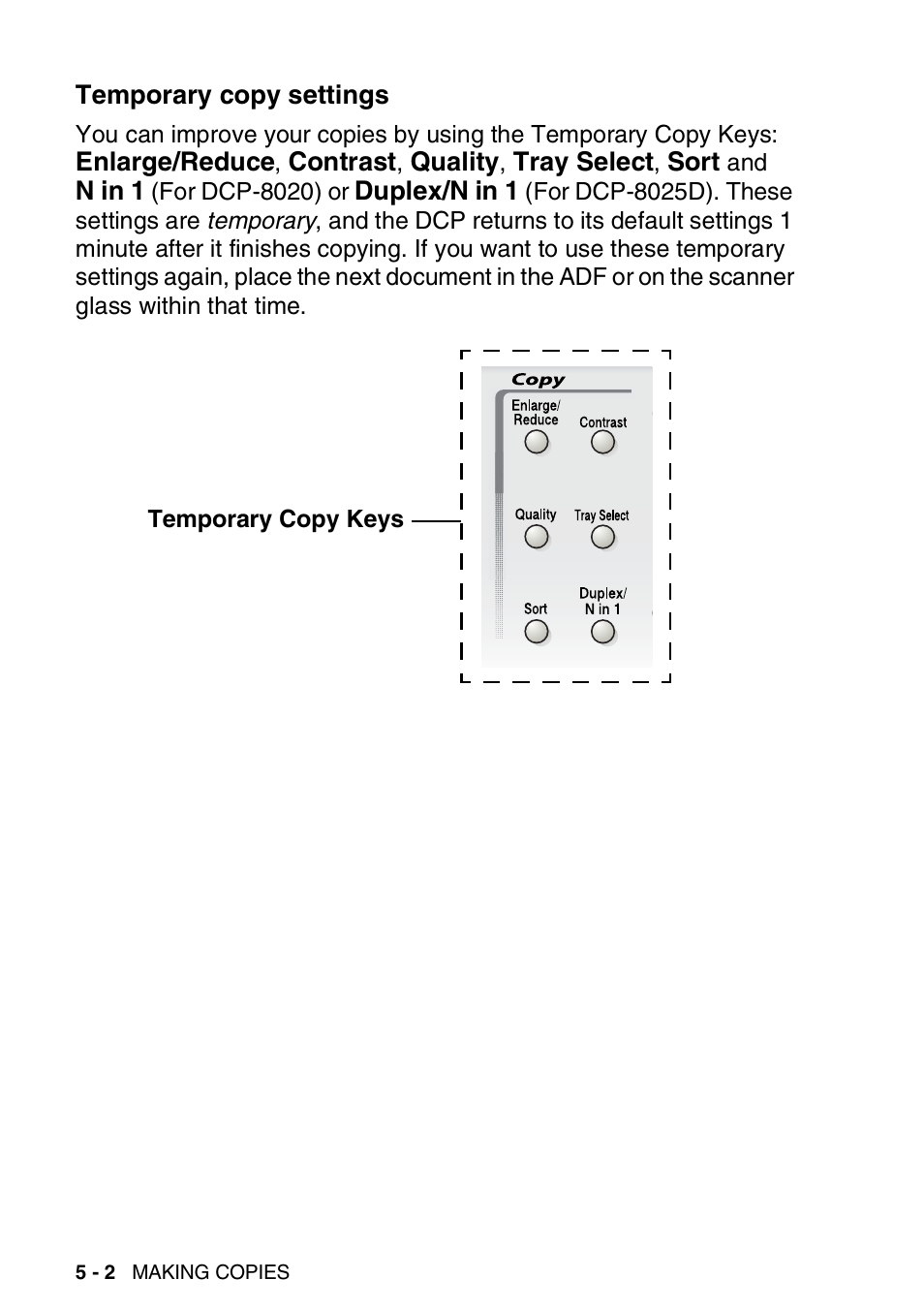 Temporary copy settings, Temporary copy settings -2 | Brother DCP-8025D User Manual | Page 57 / 284