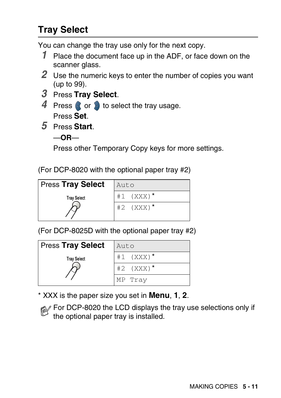 Tray select, Tray select -11 | Brother DCP-8025D User Manual | Page 66 / 284