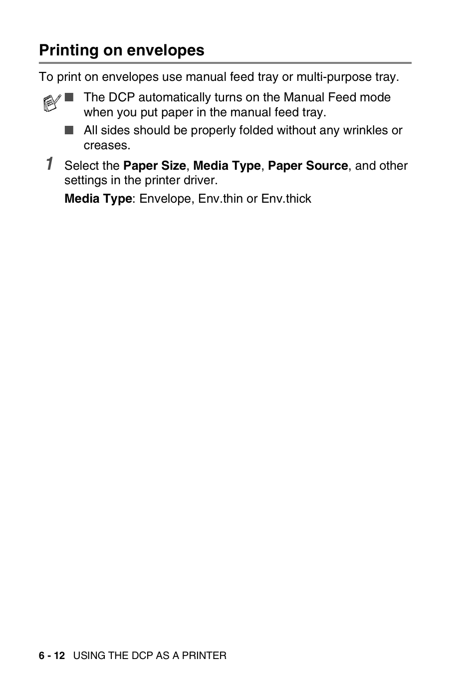 Printing on envelopes, Printing on envelopes -12 | Brother DCP-8025D User Manual | Page 87 / 284