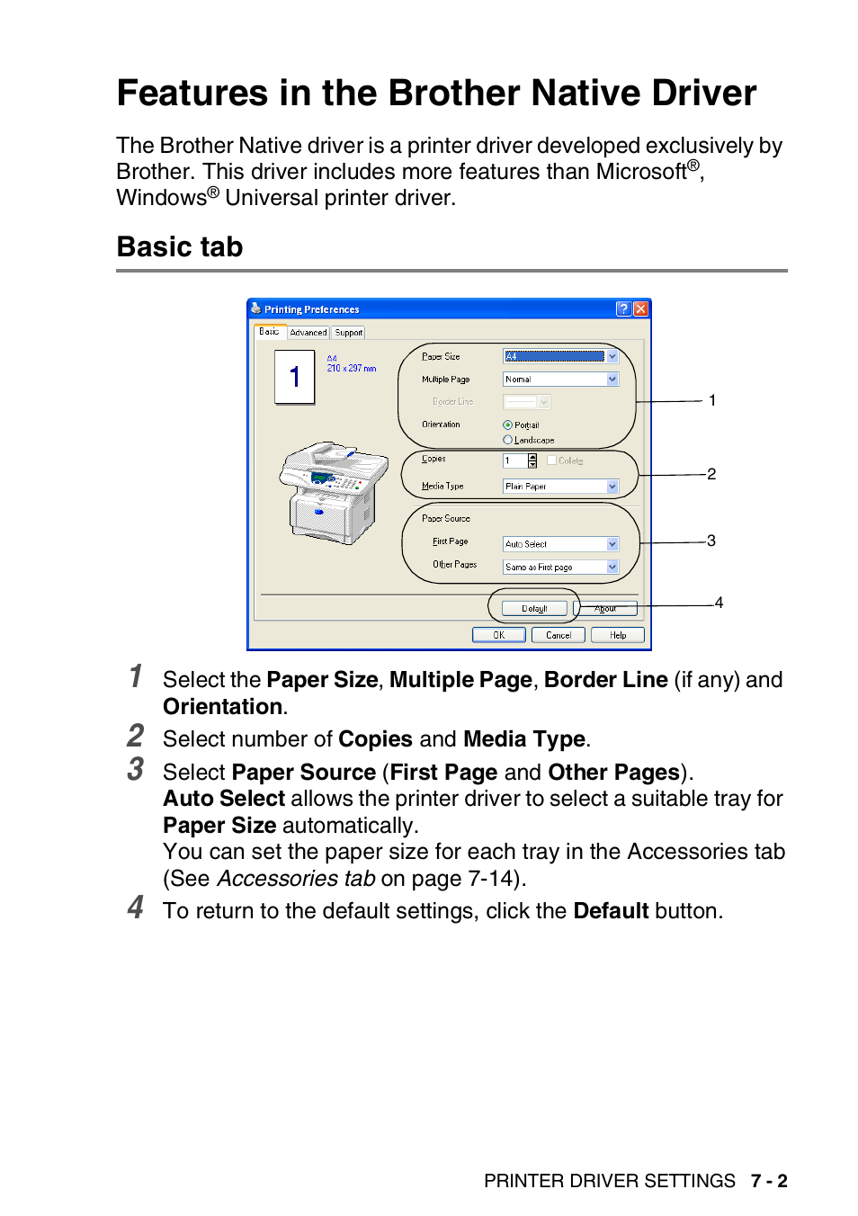 Features in the brother native driver, Basic tab, Features in the brother native driver -2 | Basic tab -2 | Brother DCP-8025D User Manual | Page 96 / 284