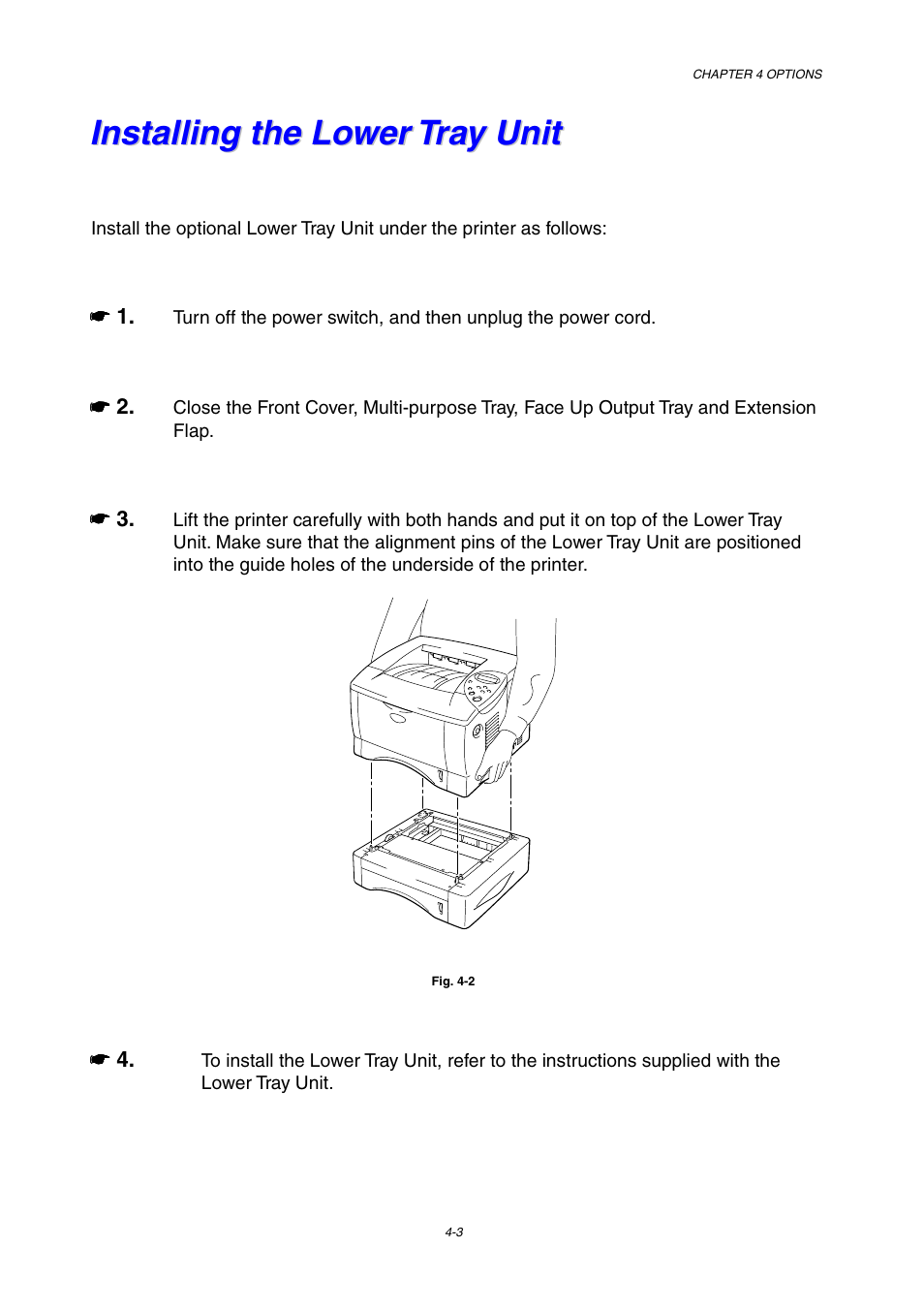 Installing the lower tray unit, Installing the lower tray unit -3 | Brother HL-1800 series User Manual | Page 106 / 204