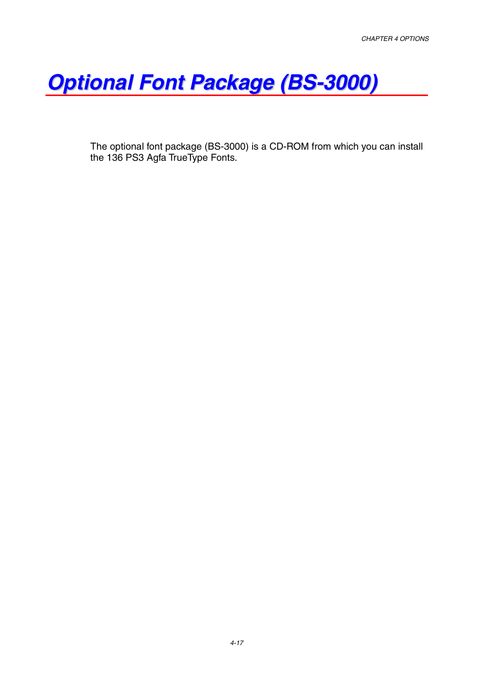 Optional font package (bs-3000), Optional font package (bs-3000) -17, See optional font | Package in this, Chapter | Brother HL-1800 series User Manual | Page 120 / 204