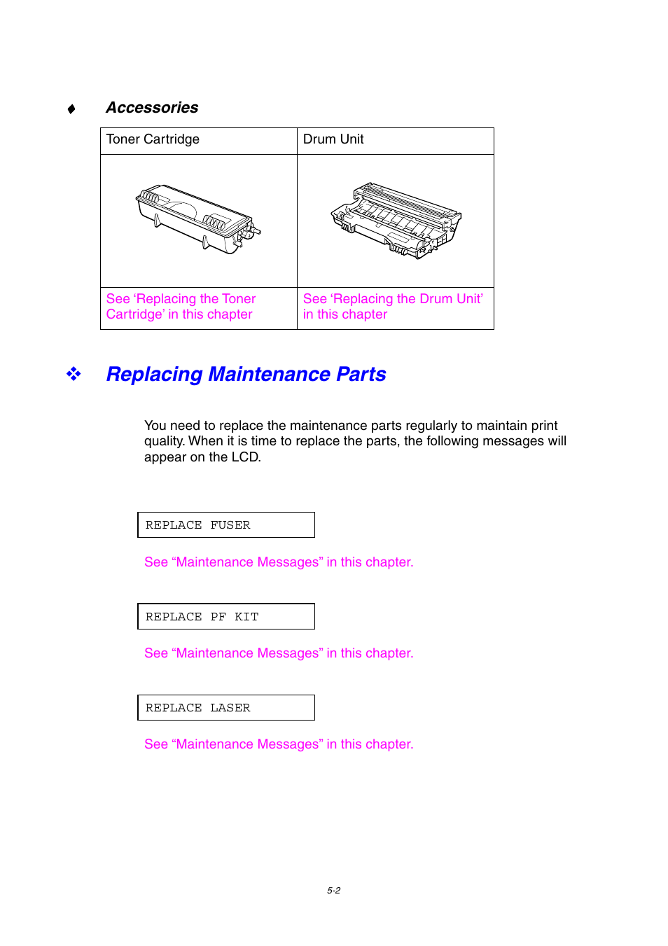 Replacing maintenance parts, Replacing maintenance parts -2 | Brother HL-1800 series User Manual | Page 122 / 204