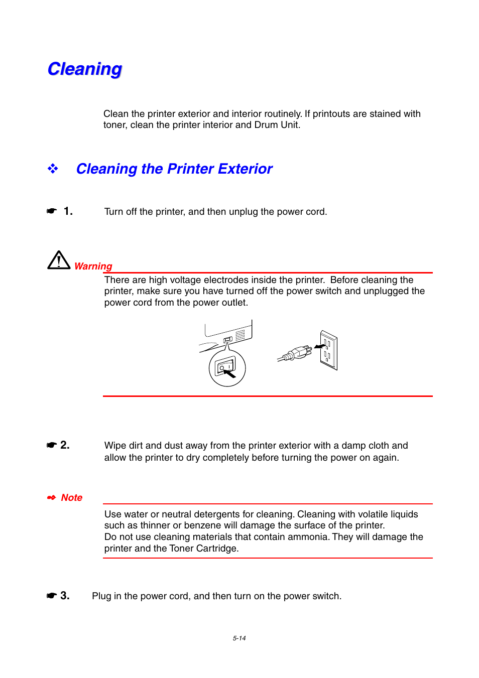 Cleaning, Cleaning the printer exterior, Cleaning -14 | Cleaning the printer exterior -14 | Brother HL-1800 series User Manual | Page 134 / 204