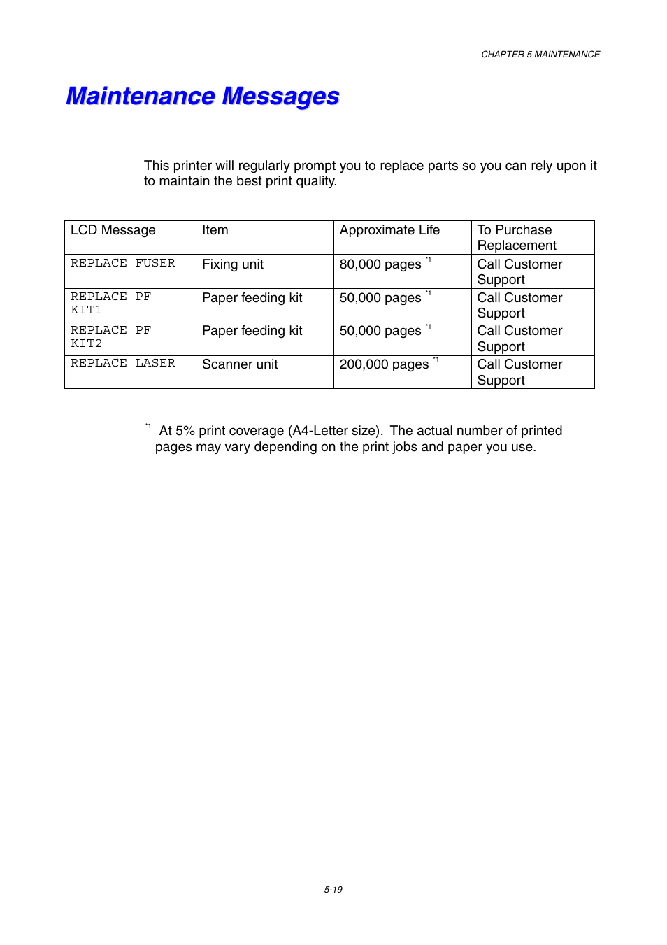 Maintenance messages, Maintenance messages -19, See “maintenance messages” in this chapter | Brother HL-1800 series User Manual | Page 139 / 204
