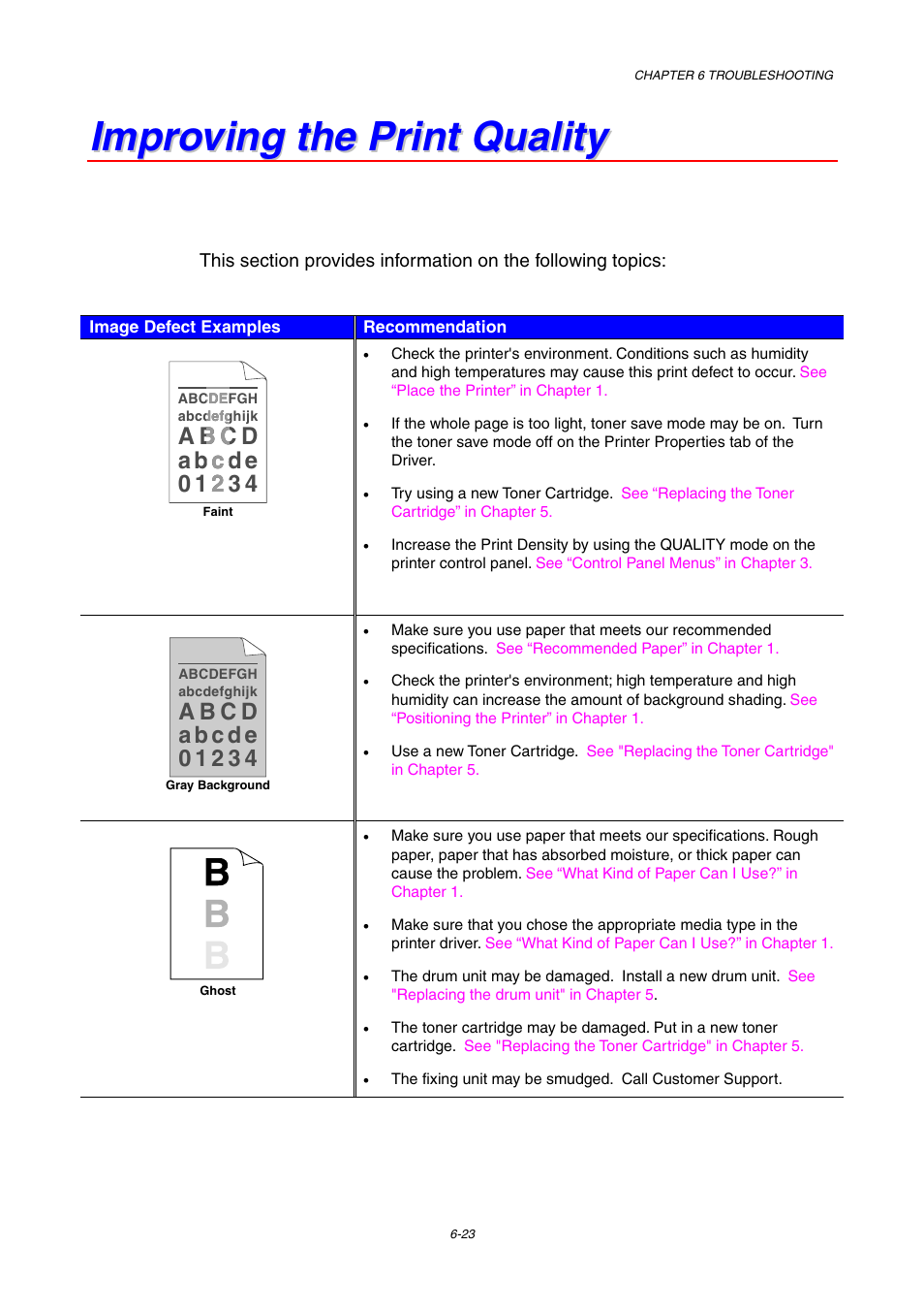 Improving the print quality, Improving the print quality -23 | Brother HL-1800 series User Manual | Page 162 / 204