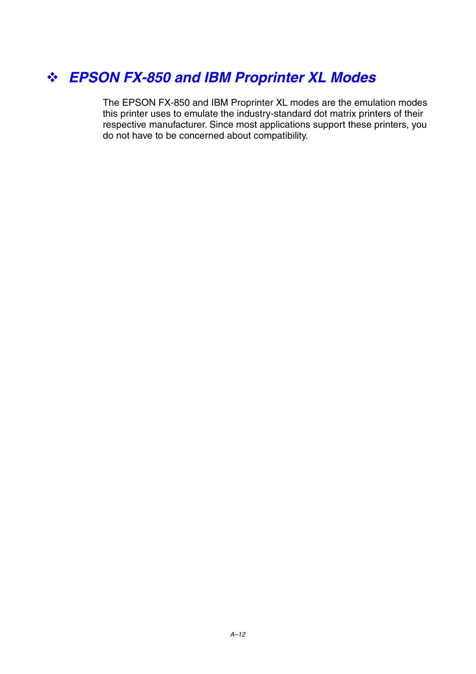 Epson fx-850 and ibm proprinter xl modes | Brother HL-1800 series User Manual | Page 182 / 204