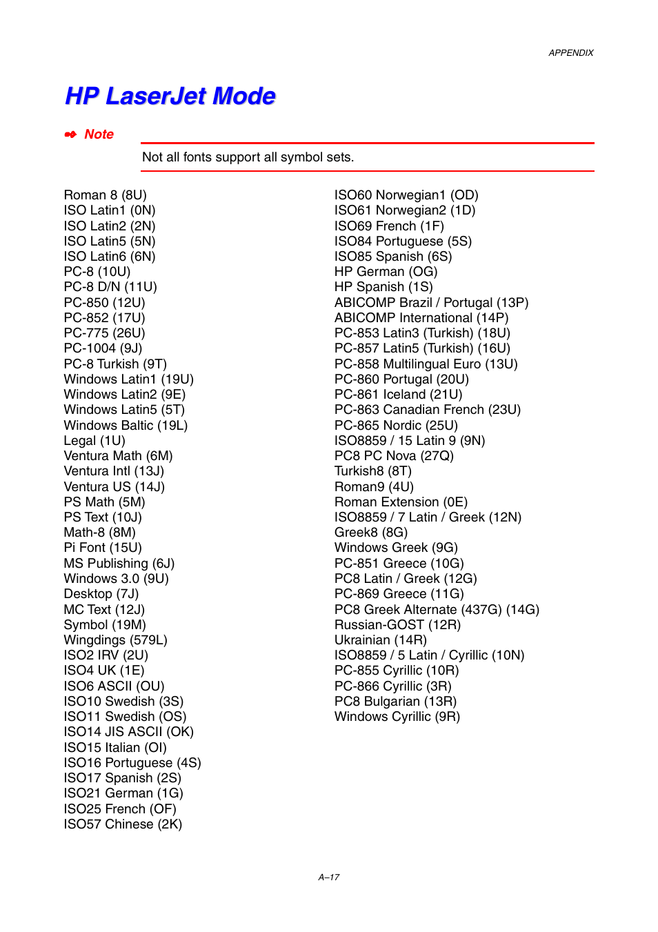 Hp laserjet mode | Brother HL-1800 series User Manual | Page 187 / 204