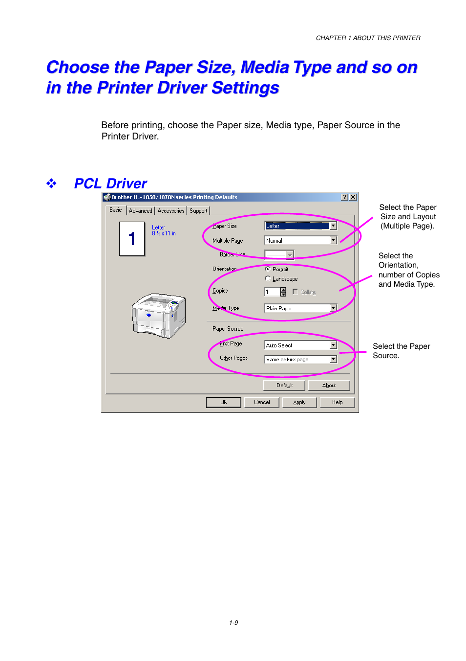 Pcl driver, Pcl driver -9 | Brother HL-1800 series User Manual | Page 19 / 204