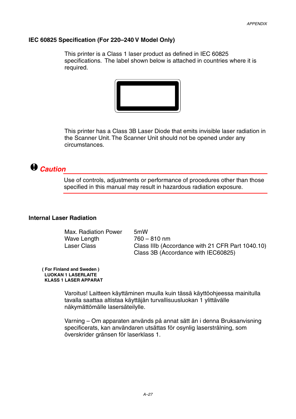 Caution | Brother HL-1800 series User Manual | Page 197 / 204
