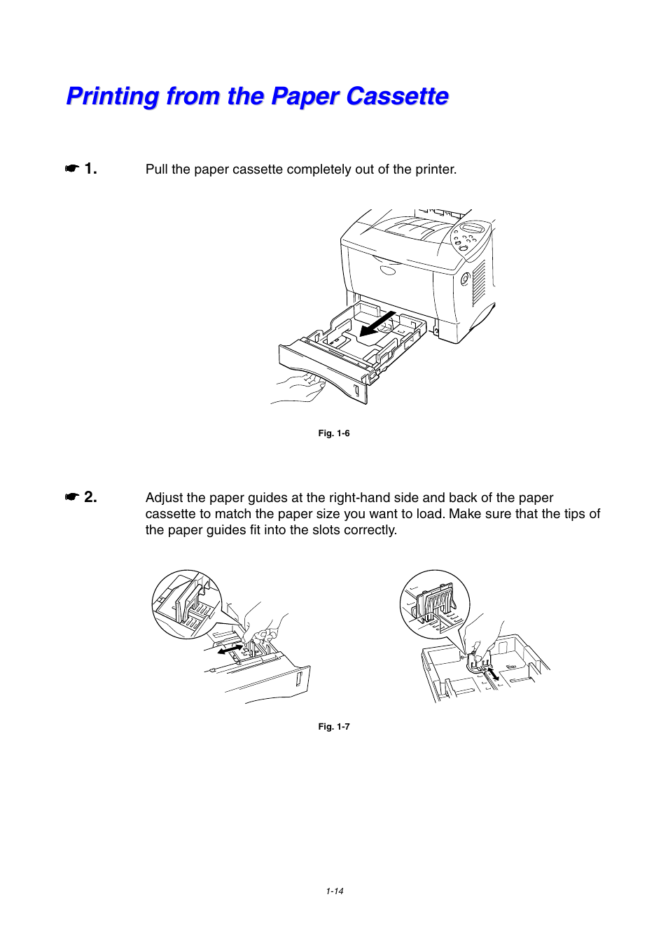 Printing from the paper cassette, Printing from the paper cassette -14 | Brother HL-1800 series User Manual | Page 24 / 204