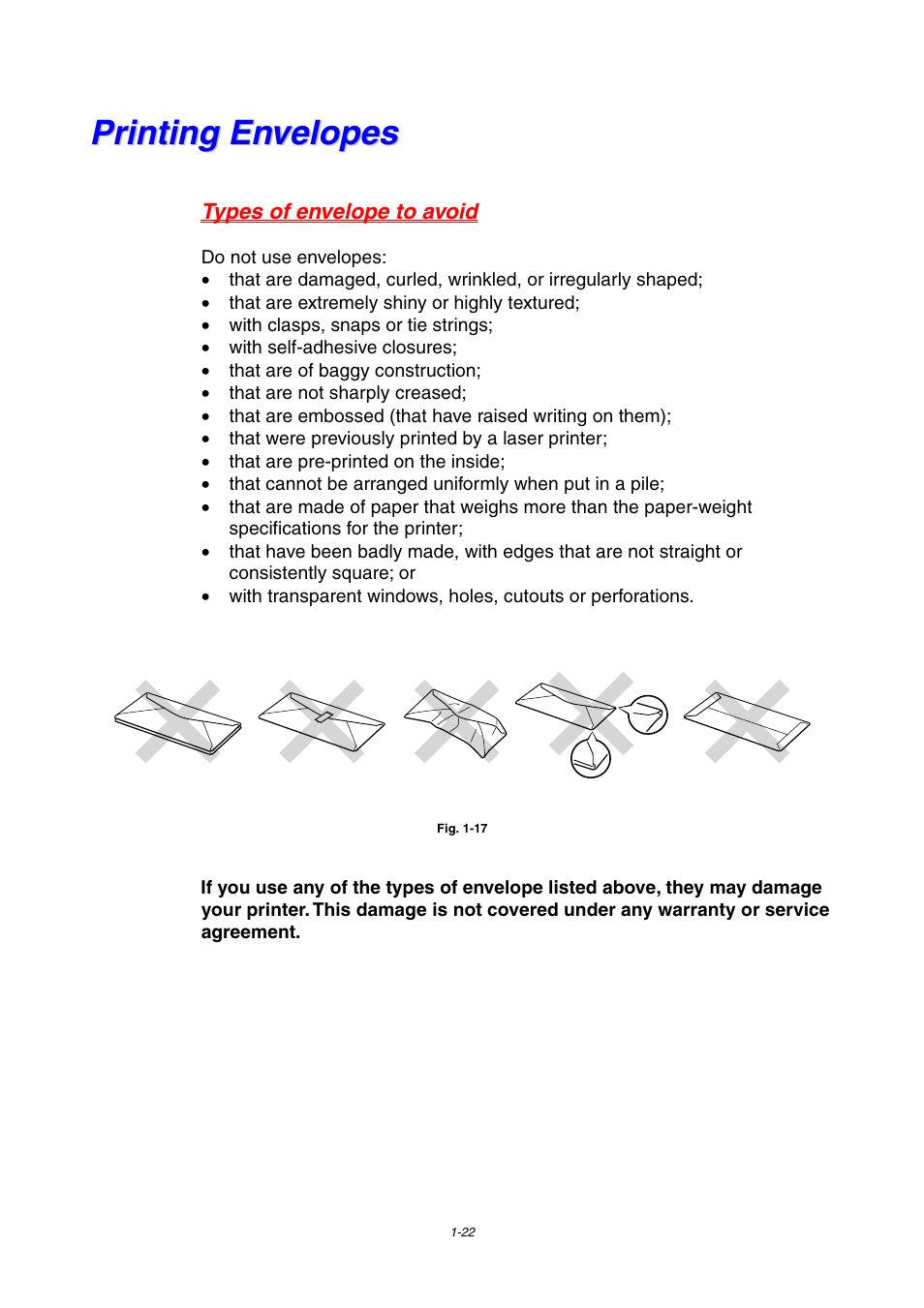 Printing envelopes, Printing envelopes -22 | Brother HL-1800 series User Manual | Page 32 / 204