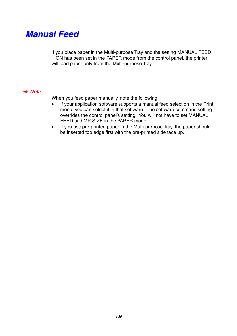 Manual feed, Manual feed -36 | Brother HL-1800 series User Manual | Page 46 / 204