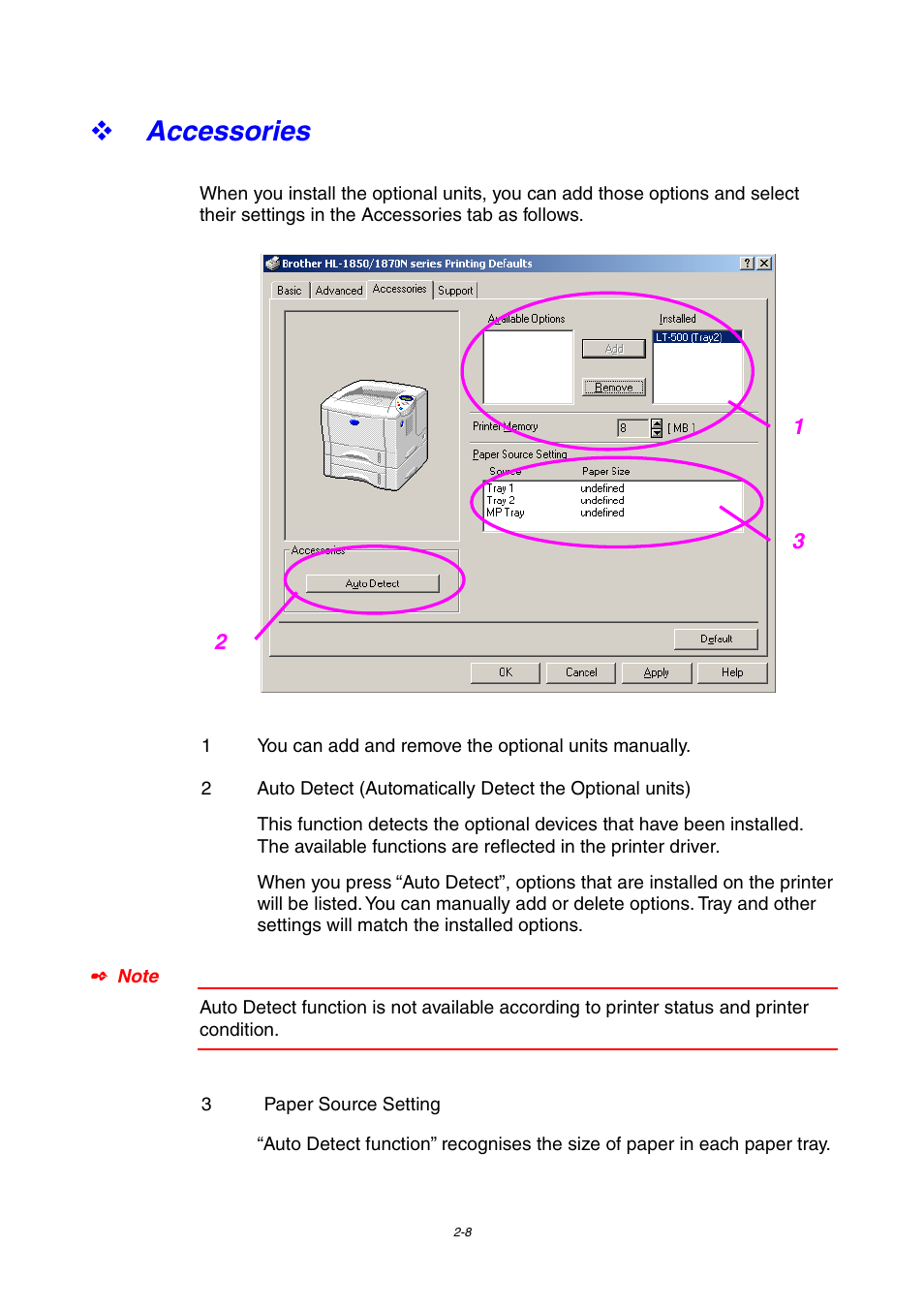 Accessories, Accessories -8 | Brother HL-1800 series User Manual | Page 54 / 204