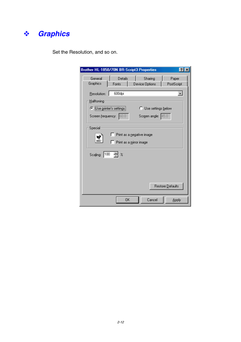 Graphics, Graphics -12 | Brother HL-1800 series User Manual | Page 58 / 204