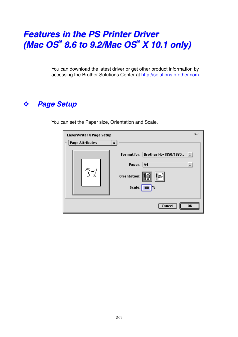Features in the ps printer driver (mac os, 6 to 9.2/mac os, X 10.1 only) -14 | Brother HL-1800 series User Manual | Page 60 / 204