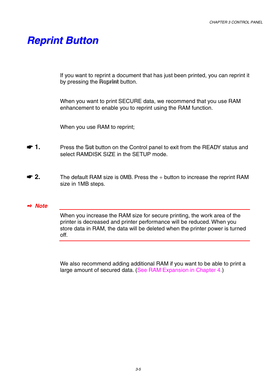 Reprint button, Reprint button -5, First | For more, Information, see chapter 3 | Brother HL-1800 series User Manual | Page 73 / 204