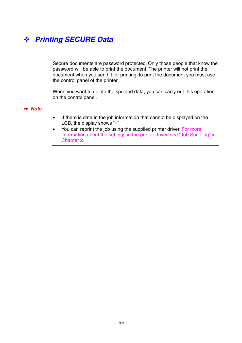 Printing secure data, Printing secure data -8 | Brother HL-1800 series User Manual | Page 76 / 204