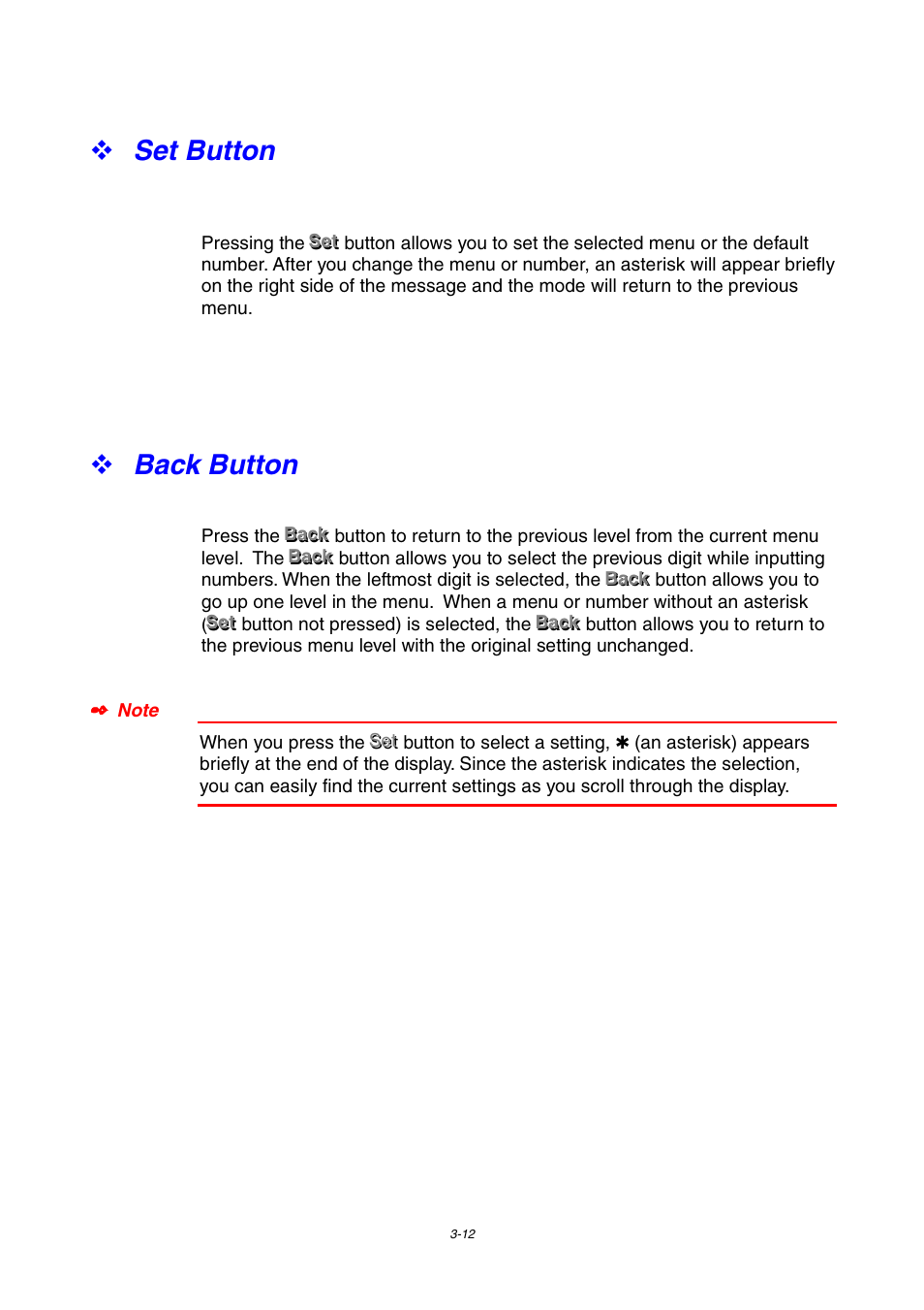 Set button, Back button, Set button -12 | Back button -12 | Brother HL-1800 series User Manual | Page 80 / 204