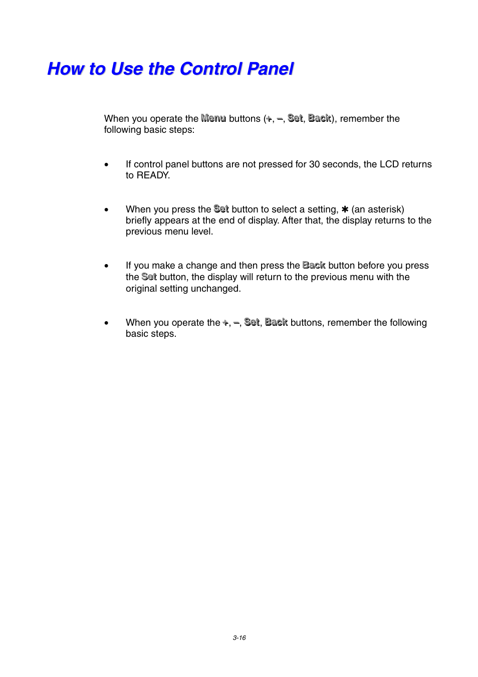 How to use the control panel, How to use the control panel -16 | Brother HL-1800 series User Manual | Page 84 / 204