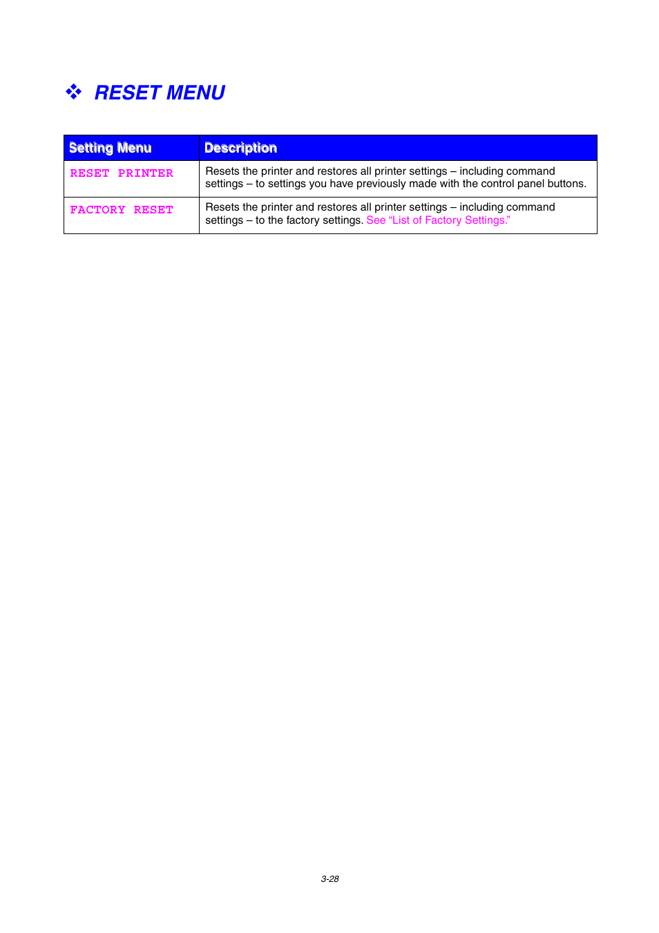 Reset menu, Reset menu -28, For more information, see chapter 3 | Brother HL-1800 series User Manual | Page 96 / 204