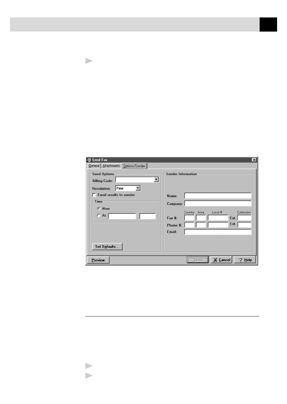 Options/sender tab, Sending a fax from other windows® applications, If you are using windows® 95 or 98 | Sending a fax from other windows, Applications, If you are using windows, 95 or 98 | Brother MFC7150C User Manual | Page 200 / 275