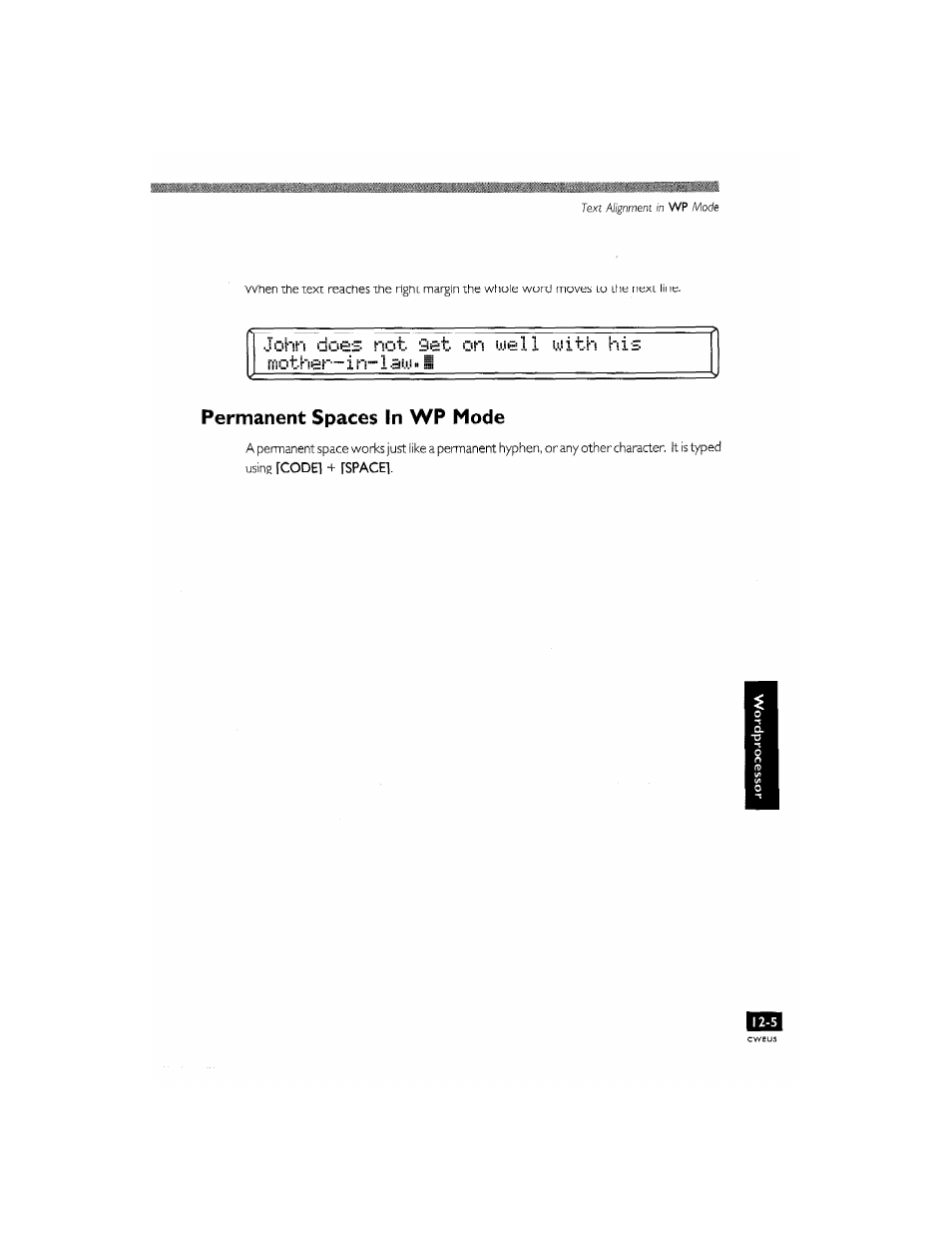 Permanent spaces in wp mode, Permanent spaces in wf mode -5 | Brother CM-2000 User Manual | Page 125 / 201
