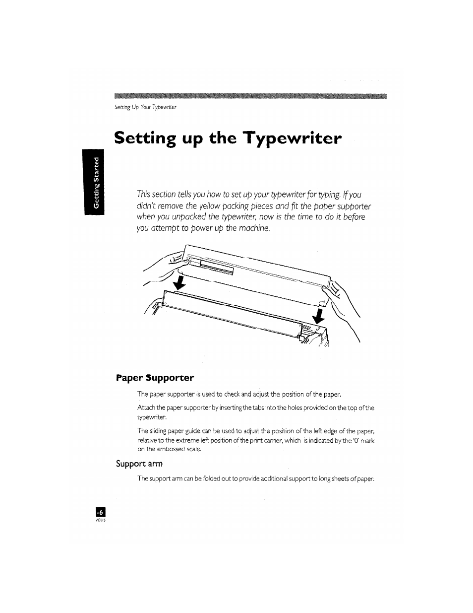 Setting up the typewriter, Setting up the typewriter...............i, Paper supporter | Brother CM-2000 User Manual | Page 16 / 201