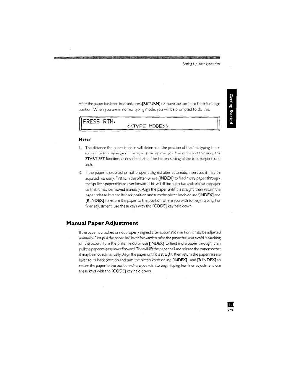 Press rtn, S’^u yr'l mul'-l, And avoid it catching | Press rtn- s’^u yr'l mul'-l, Manual paper adjustment | Brother CM-2000 User Manual | Page 27 / 201